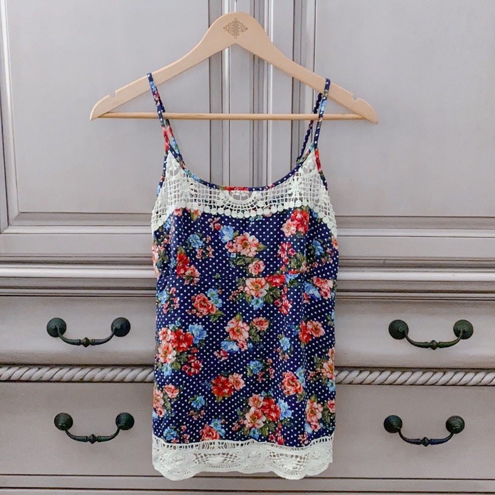 Lace-Trimmed Floral Printed Cami Top
